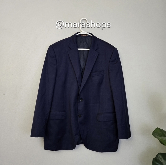 Peter Millar Navy Tailored Fit Glen Plaid Wool Blazer Suit Jacket - Picture 3 of 10